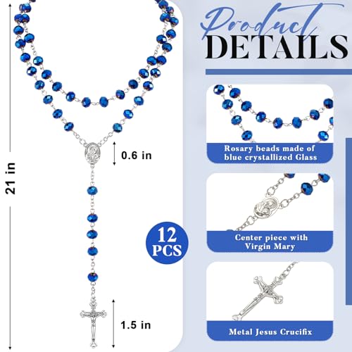ROCEEI 12/24 Set Catholic Rosary Beads Necklace Bulk - color: Blue