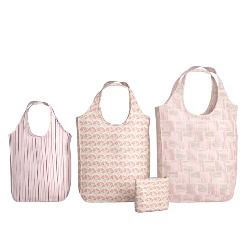 Pure Sage Reusable Grocery Bag - Stylish Shopping Bags for Groceries - Foldable Tote Bag - color: Rose