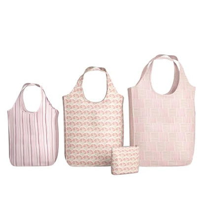 Pure Sage Reusable Grocery Bag - Stylish Shopping Bags for Groceries - Foldable Tote Bag - color: Rose