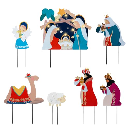 Bshine Christmas Outdoor Decor Stake, Nativity Metal Yard Sign, 7 Pack - size: 14.5" Nativity