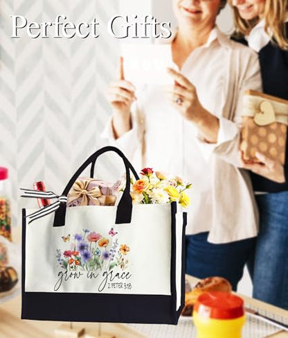 Aesthetic Canvas Tote Bag for Women Girls, Large Tote Bag for Friends Colleagues Leader Manager, 17 x 11.8 x 7 inches - color: Grace