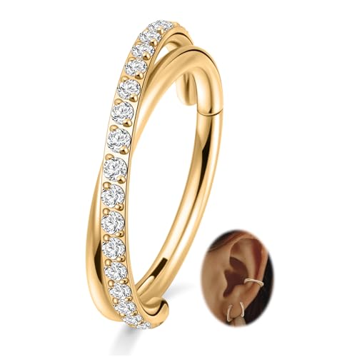 Conch Hoop Earring Conch Piercing Jewelry Cross Nose Ring Earlobe Earring - color: Gold, size: 16G 8mm