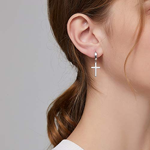 Han han 925 Sterling Silver Cross Earrings for Women and Men - style: A-Large cross hoop earrings-silver