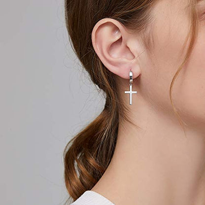 Han han 925 Sterling Silver Cross Earrings for Women and Men - style: A-Large cross hoop earrings-silver