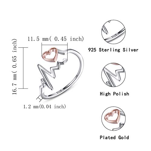 Sterling Silver Nurse Jewelry for Women Heartbeat Stethoscope Necklace Ring Nurses Week Graduation Gifts - color: Rose Gold
