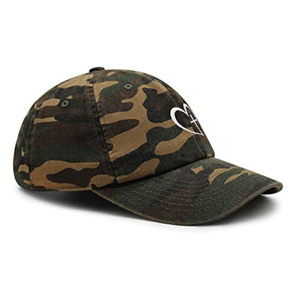JPAK Heart and Cross Premium Dad Hat Embroidered Cotton Baseball Cap Christian Faith - color: Green Camo