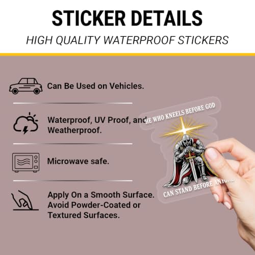 2PCS Knight Faith UV DTF Sticker, Religious Quote Car Window Decal 10in - color: He Who Kneels 1