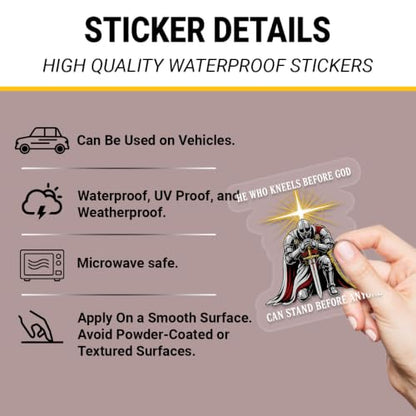 2PCS Knight Faith UV DTF Sticker, Religious Quote Car Window Decal 10in - color: He Who Kneels 1