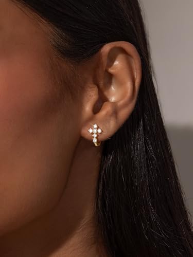 Gold Hoop Earrings For Women Men-Silver Dangle Drop Earrings,Hypoallergenic Huggie Hoop Earrings Trendy-Dainty Diamond Cubic Zirconia Cross Earrings,Simple Christmas Christian Easter Jewelry Gifts - style: Cross Huggie Hoop-Gold
