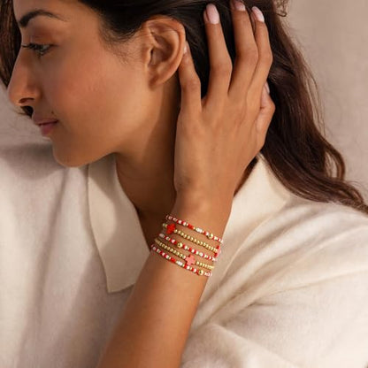 M MOOHAM Beaded Bracelets for Women Teen Girls, 14K Gold Bracelet Stack - color: Red Cross