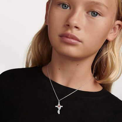 I am a Child of God Necklace - 925 Sterling Silver Birthstone Flower Cross Pendant Religious Jewelry Baptism First Communion Confirmation Gifts for Girls - style: Jan