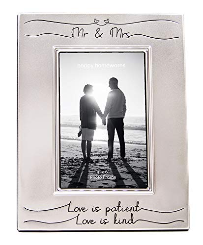 Haysom Interiors Beautiful Two Tone Silver Plated Mr & Mrs 4" x 6" Picture Frame with Black Velvet | Unique and Thoughtful Gift Idea by Happy Homewares - size: Mr & Mrs
