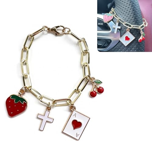 Cross Steering Wheel Charm Cherry Strawberry Ace Card Car Jewelry Interior - color: Cherry Strawberry