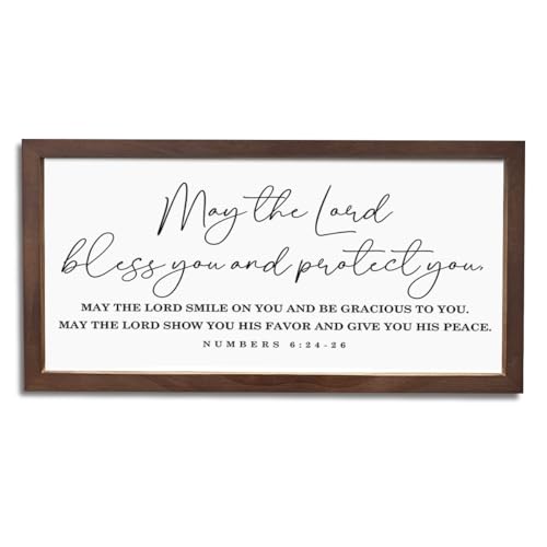 Christian Decor for Entryway Home Living Room, Farmhouse Wood Framed Sign 15×7.5×0.3 inches, Christian Gift for Family or Friends, Housewarming Gift, May the Lord Bless You and Protect You - color: color 13