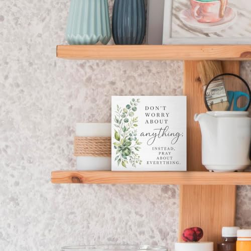 Inspirational Christian Religious Wood Box Sign Desk Decor 5X5 - color: Pray Everything
