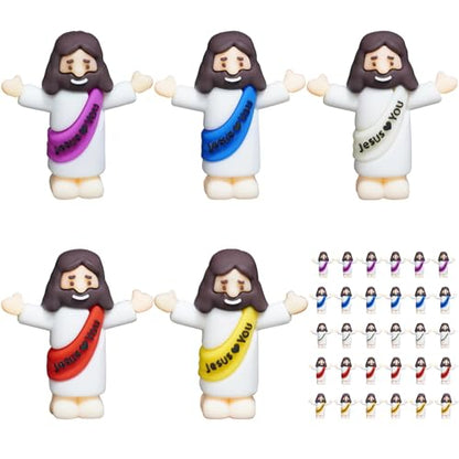30 Pack Little Jesus Figures with Storage Box, 5 Color Tiny Jesus