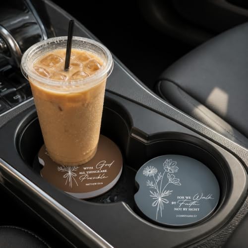 2 Pack Bible Car Coasters for Cup Holders, Cup Holder Coasters - color: Flower Bible Verse