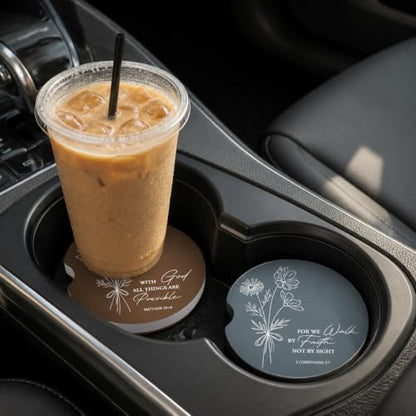 2 Pack Bible Car Coasters for Cup Holders, Cup Holder Coasters - color: Flower Bible Verse