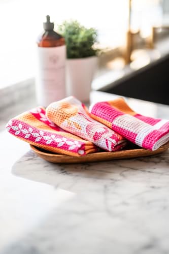 Kitchen Towels, Dish Towels for Kitchen, 3 Pc Kitchen Towel Set - color: Pink Orange