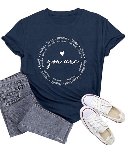 Christian Shirts for Women Jesus Faith Shirt You are Inspiration Tee - color: Blue, size: Large