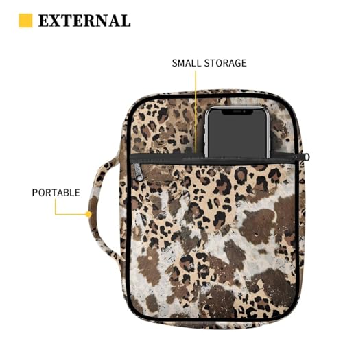 Coldinair Aesthetic Leopard Print Bible Cover for Women Girls Large Bible Case Scripture Study Carrying Book Cover Church Bag Protective with Handle and Zippered Pocket - color: Aesthetic Leopard Print