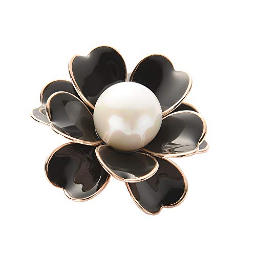 Women's Flower Pearl Enamel Brooch Pins for Ladies Jewelry - color: Black