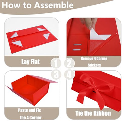 Aimyoo Large Red Gift Box with Ribbon, 11.5x8.6x4.1 inch Groomsman Proposal Box for Presents with Magnetic Closure Lids, Rectangle Collapsible Luxury Box for Wedding, Christmas, Halloween, Birthday - color: Red 11.5x8.6x4.1 inch-1 Pack