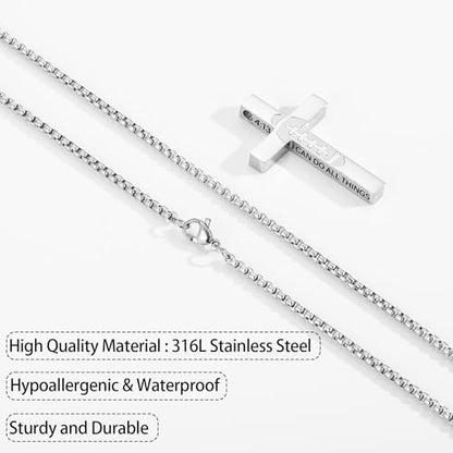 Football Game Day Cross Necklace for Boys Men, Stainless Steel Bible Verse Cross Pendant Chain Sports Gear Stuff Christian Religious Jewelry Gifts - color: Silver, style: PHILIPPIANS 4:13