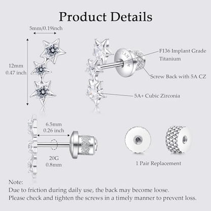 Limerencia Titanium Flat Back Screw Back Stud Earrings for Women Men - color: Silver 7