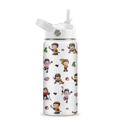 Hockey Gifts for Kids - 16oz Ice Hockey Water Bottle with Straw Lid Stainless Steel Kids Insulated Cup for School, Sports, Travel Tumbler for Hockeys Lovers, Boys, Girls - color: Ice hockey01, size: 16 Ounces