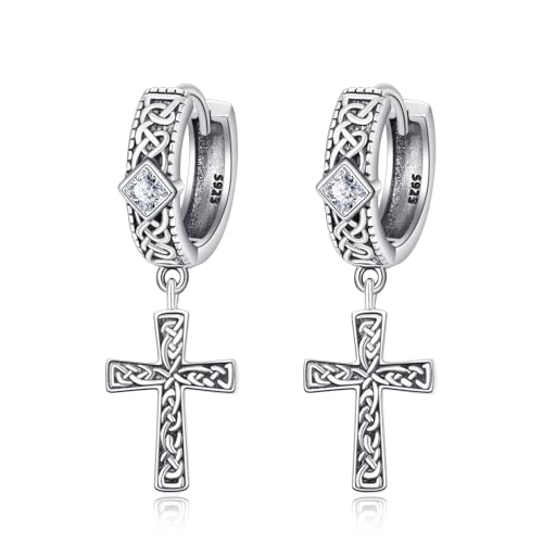 Cross Earrings 925 Sterling Silver Cross Dangle Earrings Christianity Jewelry Gift for Men Women - style: Celtic Cross-Silver
