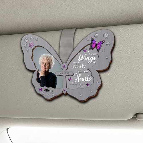 Personalized Memorial Car Visor Clip with Photo Frame – Custom in Memory Gift for Loss of Loved One for Mothers Fathers (Butterfly) - color: Butterfly
