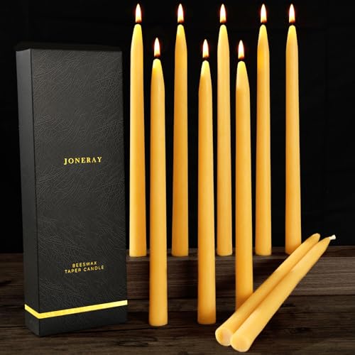 10 Pack Natural Beeswax Taper Candles - 9 Hour Burn Time, Yellow Handmade Beeswax Candles for Home Parties, Weddings, 12-inch - color: Yellow, size: 12in-10pack