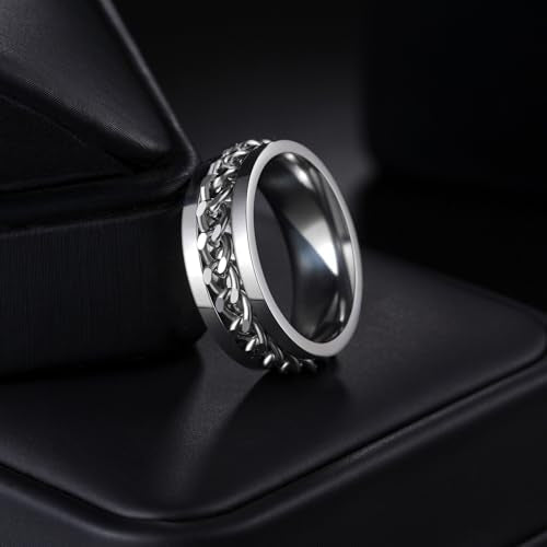 Mens Fidget Rings Anxiety Ring for Men 6mm 8mm Chain Spinner Ring Size 5-14 - color: Silver Silver