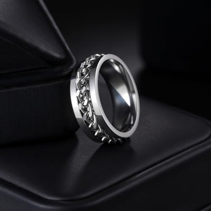 Mens Fidget Rings Anxiety Ring for Men 6mm 8mm Chain Spinner Ring Size 5-14 - color: Silver Silver