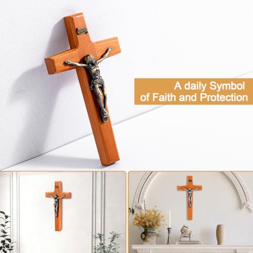 ACHIBANG Crucifix Wall Cross, 6.89" Wooden Catholic Jesus INRI Decor - size: 6.9"L x 3.8"W