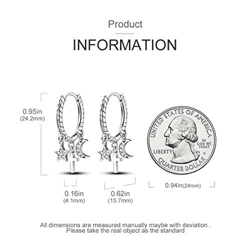Hapour 925 Sterling Silver Earrings Small Star Moon Cross Snake Bone Cute Drop Dangle Earrings with Cubic Zirconia Unique Jewelry Gift for Women