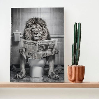 Funny Animal Canvas Wall Art - Black and White Bathroom Decor, Set of 3 Ready to Hang (12''x16'') - color: Bathroom