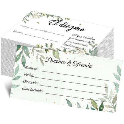 Woanger 500 Count Spanish Offering Envelopes Tithe Donation Tithes and Offering for Church Supplies (Watercolor Leaf) - style: Watercolor Leaf