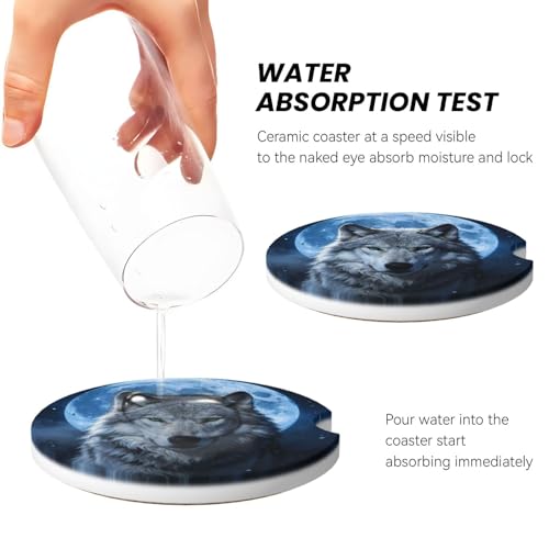 Wolf Moon 2 Pack Car Cup Holder Coasters Absorbent Ceramic Coaster - color: Gray