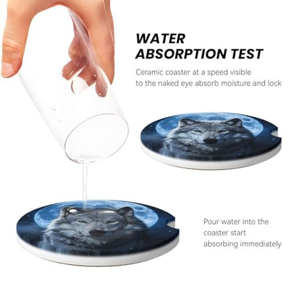 Wolf Moon 2 Pack Car Cup Holder Coasters Absorbent Ceramic Coaster - color: Gray