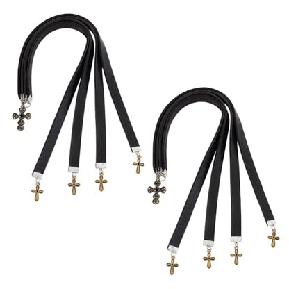 FINGERINSPIRE 2 Pcs Leather Bookmark 13.9x0.4 inch Cowhide Leather Bible Bookmarks with 4 Ribbon Book Mark with Alloy Cross Pendant Black Christian Leather Bookmark for Women Men Book Lovers - color: Cross Pendant