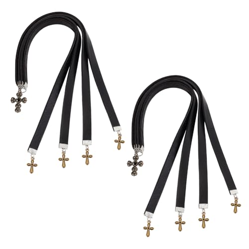 FINGERINSPIRE 2 Pcs Leather Bookmark 13.9x0.4 inch Cowhide Leather Bible Bookmarks with 4 Ribbon Book Mark with Alloy Cross Pendant Black Christian Leather Bookmark for Women Men Book Lovers - color: Cross Pendant