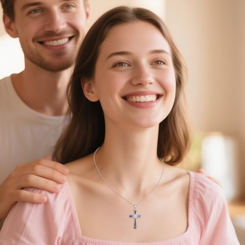 Infinity Cross Necklace S925 Sterling Silver Turquoise/Wooden/Opal/Abalone Cross Pendant Necklaces Christian Jewelry Gifts For Women - style: Abalone Cross-2