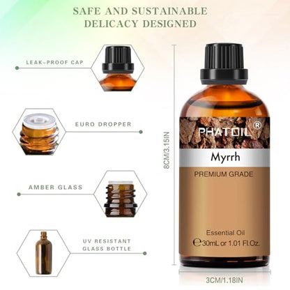 PHATOIL Myrrh Essential Oil for Diffuser, Soap Candle Making 1.01fl.oz - size: 1.01 Fl Oz (Pack of 1)