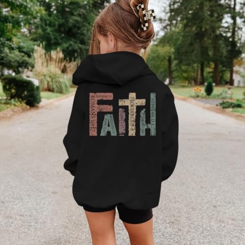 Girls Christian Hoodies Kids Jesus Faith Sweatshirts Cute Religious Graphic Sweater Inspirational God Bible Verse Top - color: Black, size: 11-12 Years