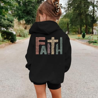 Girls Christian Hoodies Kids Jesus Faith Sweatshirts Cute Religious Graphic Sweater Inspirational God Bible Verse Top - color: Black, size: 13-14 Years