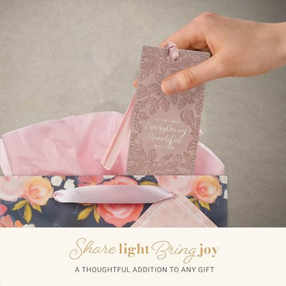 Christian Art Gifts Premium Faux Leather Bookmark: Everything Beautiful - color: Pink Floral/Everything Beautiful