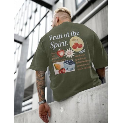 Christian Fruit of The Spirit Shirt for Men Jesus Religious Shirts Oversized Graphic Tees Acid Wash God T-Shirt Tops - color: Army Green, size: Medium