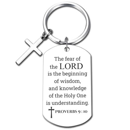 GiftYou Inspirational Scripture Metal Key Chains with Cross Pendant - Bible Verse Keychain Religious Gift for Christian - color: Proverbs 9:10
